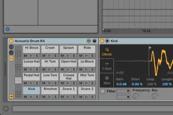 Ableton drum rack loaded onto a track