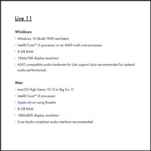 ableton live 11 system requirements