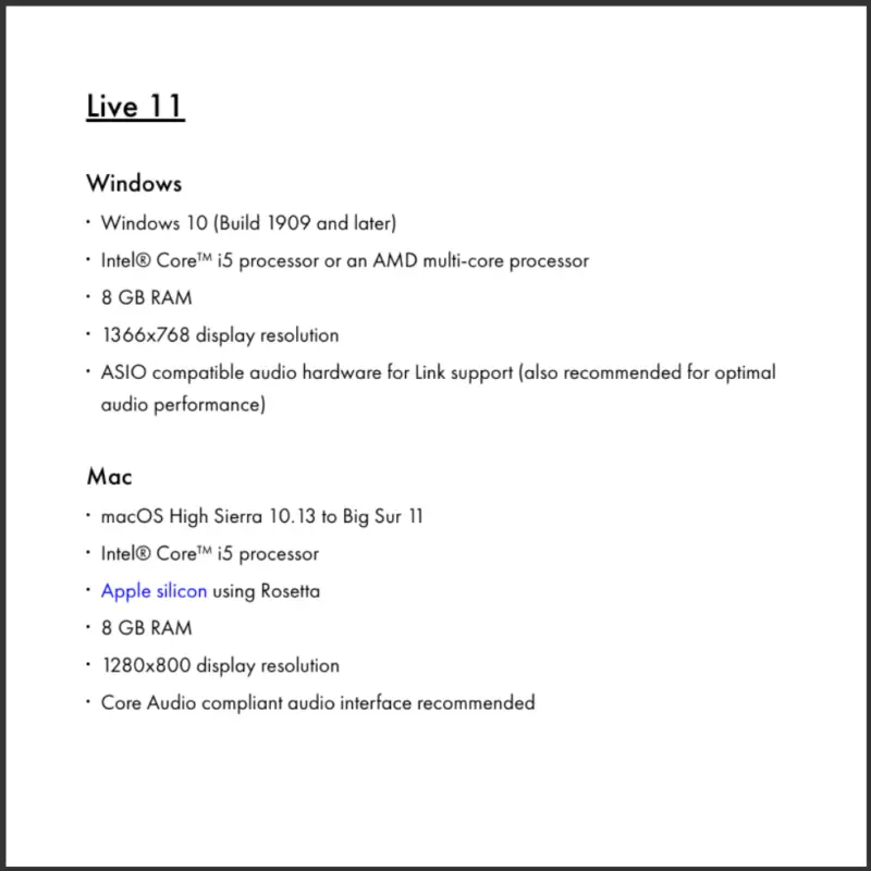 ableton live system requirements