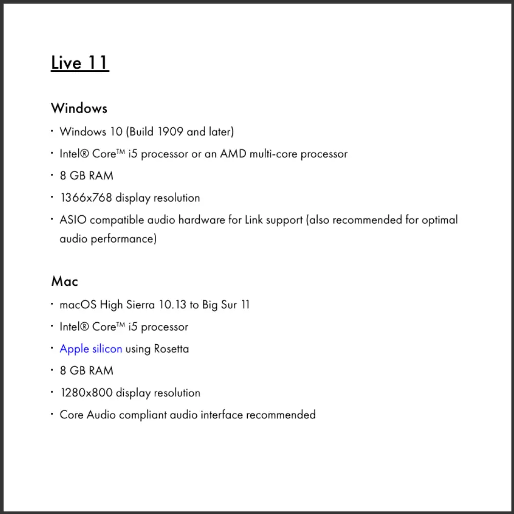 Ableton 11 system requirements for mac and windows