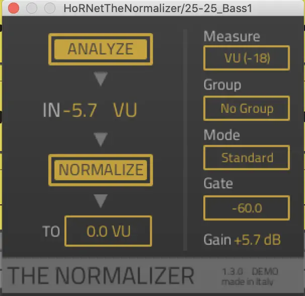 Hornet's auto gain staging plugin TheNormalizer