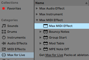 Max for live menu items in Ableton's browser