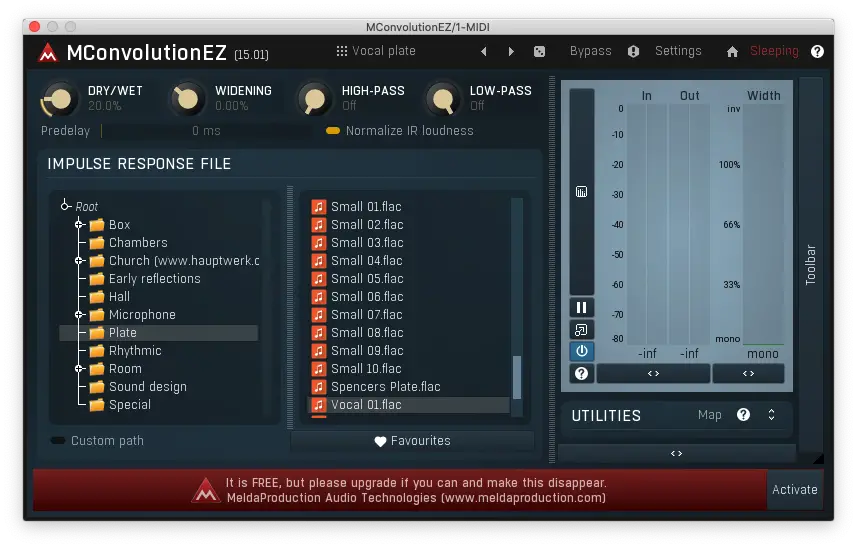 Screenshot of MConvolutionEZ a convolution reverb plugin