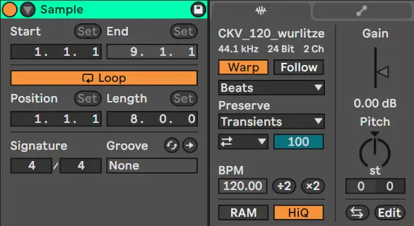 ableton warp mode is found in the audio clip editor