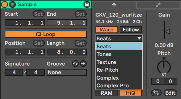 There are 6 different warp modes in Ableton