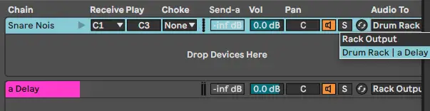 Send and Return channels in Drum Rack