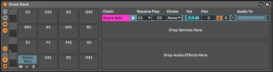 The Routing panel in Ableton's Drum Rack