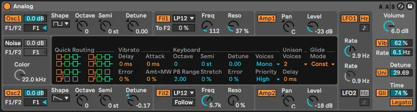 The Global settings in Ableton Analog