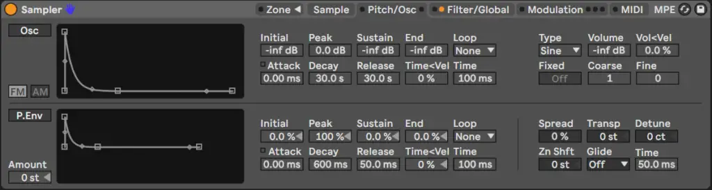 Ableton Samplers Pitch Automation panel